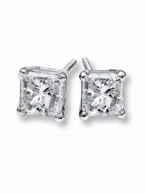 Natural Diamond Earrings 3/4 Ct tw Princess-cut 14k White Gold
